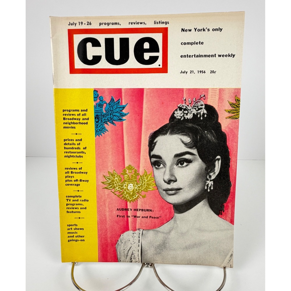Vintage 1956 Cue Magazine Audrey Hepburn Cover NYC Broadway TV Ads July 21